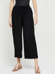 Black Knitted Rayon Palazzos – Straight Fit – Sheer with Lining