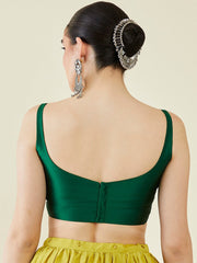 Green Solid Viscose Rayon Saree Blouse – Round Neck – Sleeveless