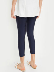Navy Blue Shimmer Cotton Spandex Leggings – Ankle Length – Solid