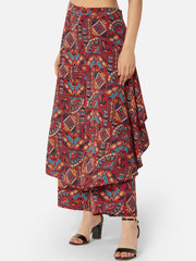 Red Multi-Colored Ethnic Print Palazzos – Flared Fit – Crepe