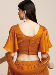 Orange & Gold Floral Embroidered Lehenga – V-Neck – Dupatta