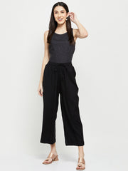 Black Knitted Rayon Palazzos – Straight Fit – Sheer with Lining