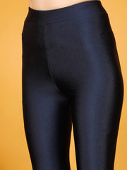 Navy Blue Shimmer Nylon Elastane Leggings – Mid Waist – Glossy Finish