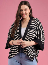 Black & White Striped Viscose Rayon Shrug – Open Front – Straight Hem