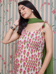 Beige Floral Straight Pure Cotton Kurti Sharara Set – Shoulder Straps – Gotta Patti
