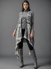 Grey & White Striped Acrylic Shrug – Open Front – Asymmetric Hem