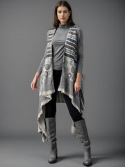 Grey & White Striped Acrylic Shrug – Open Front – Asymmetric Hem