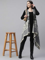 Grey & White Striped Acrylic Shrug – Open Front – Asymmetric Hem