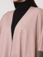 Pink & Grey Printed Acrylic Shrug – Open Front – Long Sleeves