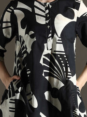 Black & White Straight Pure Cotton Kurta Set – Round Neck – Abstract Print