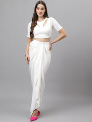 White Solid Cotton Blend Co-Ord Set – Round Neck – Flared Hem