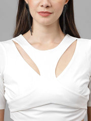 White Solid Cotton Blend Co-Ord Set – Round Neck – Flared Hem