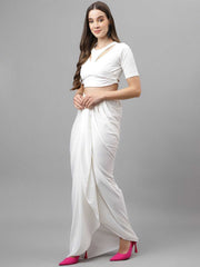 White Solid Cotton Blend Co-Ord Set – Round Neck – Flared Hem