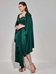 Green Embroidered Polyester Co-Ord Set – Shoulder Strap Neck – Short Sleeves Shrug