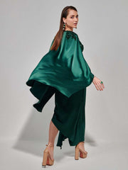 Green Embroidered Polyester Co-Ord Set – Shoulder Strap Neck – Short Sleeves Shrug