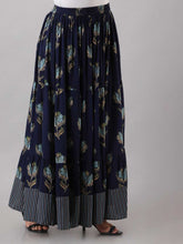 Blue Printed Viscose Rayon Maxi Skirt – Elasticated Waistband – Flared Hem