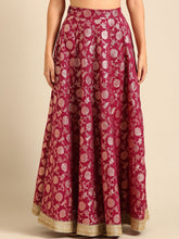 Purple Woven Jacquard Maxi Skirt – Flared Hem – Zip Closure