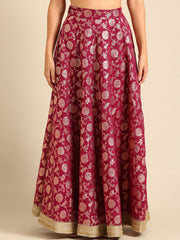Purple Woven Jacquard Maxi Skirt – Flared Hem – Zip Closure