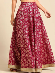 Purple Woven Jacquard Maxi Skirt – Flared Hem – Zip Closure