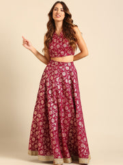 Purple Woven Jacquard Maxi Skirt – Flared Hem – Zip Closure