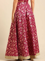 Purple Woven Jacquard Maxi Skirt – Flared Hem – Zip Closure
