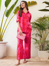 Magenta Floral Printed Pure Cotton Co-Ord Set – Shirt Collar – Printed