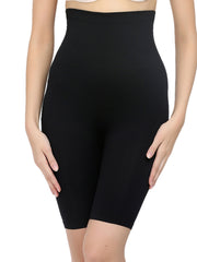 Black Seamless Cotton Blend Tummy & Thigh Shaper – High-Rise – Criss-Cross Panel