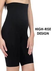 Black Seamless Cotton Blend Tummy & Thigh Shaper – High-Rise – Criss-Cross Panel