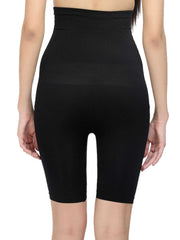 Black Seamless Cotton Blend Tummy & Thigh Shaper – High-Rise – Criss-Cross Panel