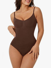 Brown Solid Nylon Spandex Bodysuit – Shoulder Straps – Knitted