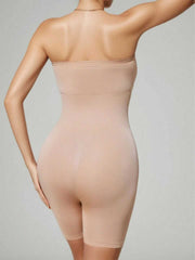 Beige Solid Cotton Blend Body Shapewear – Off Shoulder – Slip-On Closure