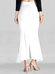 White Solid Polyester Blend Saree Shapewear – Elastic Waistband – Fish Cut