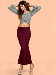 Burgundy Solid Cotton Lycra Saree Shapewear – Mid Rise – Elasticated Waistband