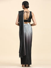 Grey & Black Ombre Poly Chiffon Saree – No Border – Solid