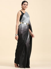 Grey & Black Ombre Poly Chiffon Saree – No Border – Solid