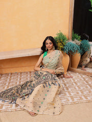 Black & Cream Jamdani Cotton Saree – Round Neck – Floral Woven