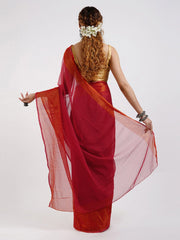 Pink Solid Poly Chiffon Saree – Woven Zari Border – Zari Work