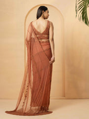 Pink Pre-Draped Pure Georgette Saree – Embroidered Border – Embellished