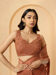 Pink Pre-Draped Pure Georgette Saree – Embroidered Border – Embellished