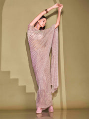 Pink Ready to Wear Lycra Saree – No Border – Sequinned Embellished