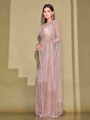 Pink Ready to Wear Lycra Saree – No Border – Sequinned Embellished