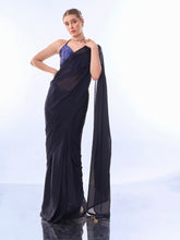 Navy Blue Solid Chiffon Saree – Ready to Wear – Solid Border