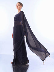 Navy Blue Solid Chiffon Saree – Ready to Wear – Solid Border