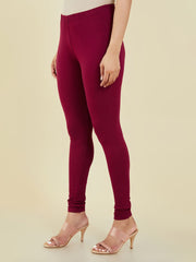 Maroon Solid Cotton Blend Churidar – Mid-Rise – Slip-On