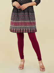 Maroon Solid Cotton Blend Churidar – Mid-Rise – Slip-On