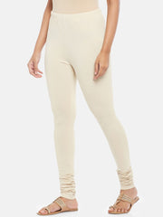 Cream Solid Cotton Churidhar – Slip-On – Elasticated Waistband