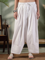 White Solid Cotton Farshi Salwar – Wide Bottom – Thread Work