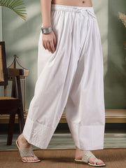 White Solid Cotton Farshi Salwar – Wide Bottom – Thread Work