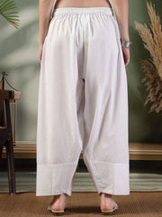 White Solid Cotton Farshi Salwar – Wide Bottom – Thread Work