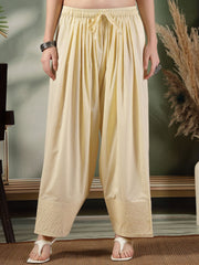 Cream Solid Cotton Farshi Salwar – Slip-On – Thread Work